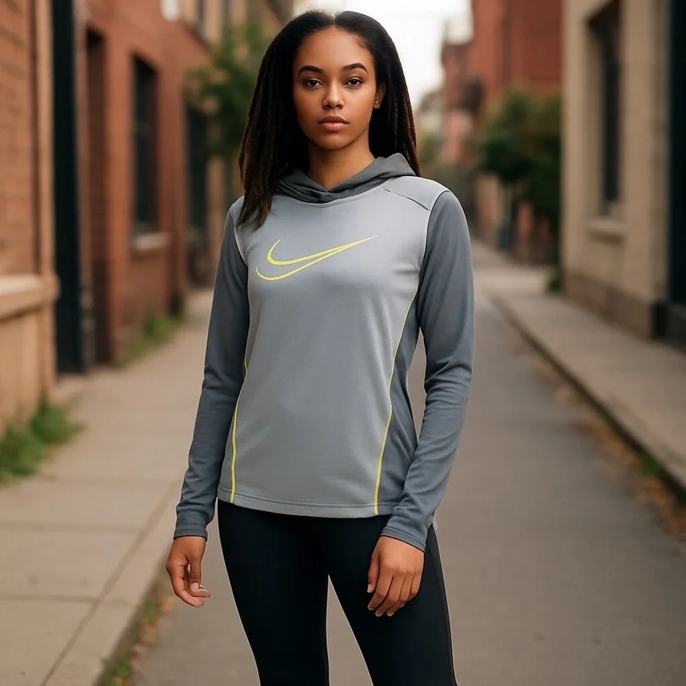 Nike Hoodie Women XL Dri Fit Swoosh Running Gym Gray Outdoors Spring Wicking EUC